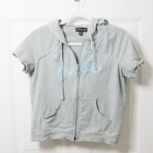 Vintage Y2K Bebe Short Sleeve Zip-Up Hoodie Sweatshirt Size L